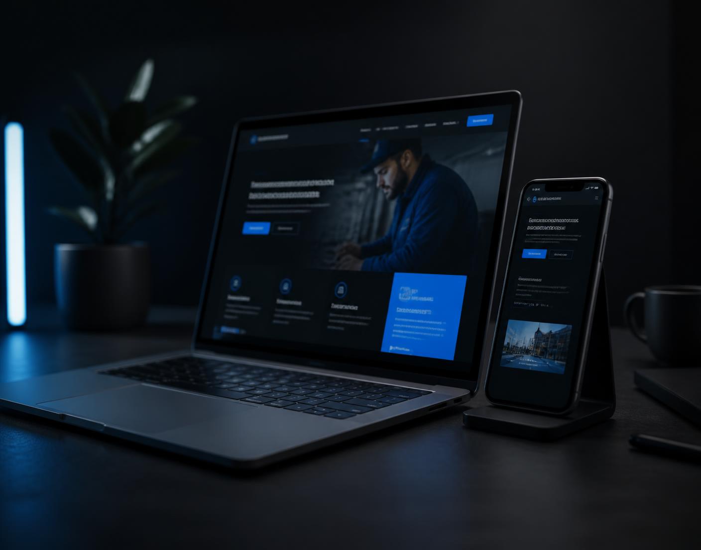 A small business website shown on a laptop and a phone